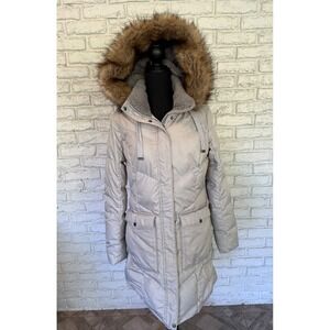 Eddie Bauer Women's Puffer Coat with Faux Fur Hood - Cream